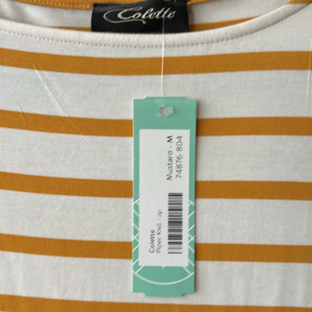 NWT Colette Piper Knit Striped Top - Cream with Mustard Yellow Stripes Size Med - Picture 2 of 6
